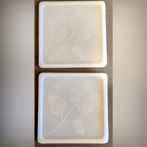 Vintage McKee Milk Glass 2 Square Trivet Tiles Set Embossed Raised Flower Poppy